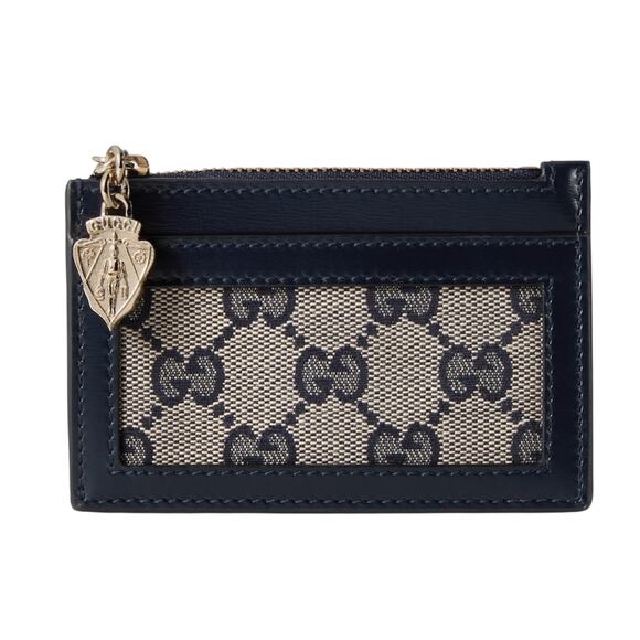 Gucci Luce Embellished Textured-Leather Canvas-Jacquard Cardholder - NAVY NWB - Picture 1 of 4